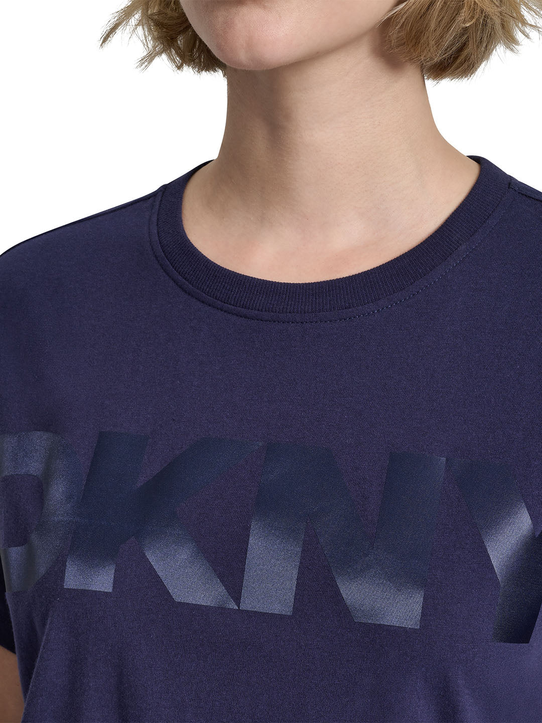 DKNY Women Peacoat Blue Printed Round Neck T-Shirt