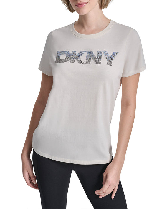 DKNY Women Cream Printed Round Neck T-Shirt