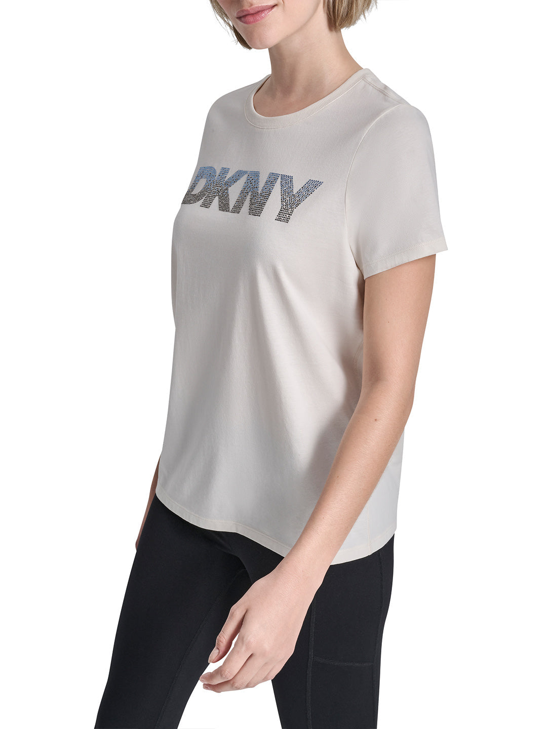 DKNY Women Cream Printed Round Neck T-Shirt
