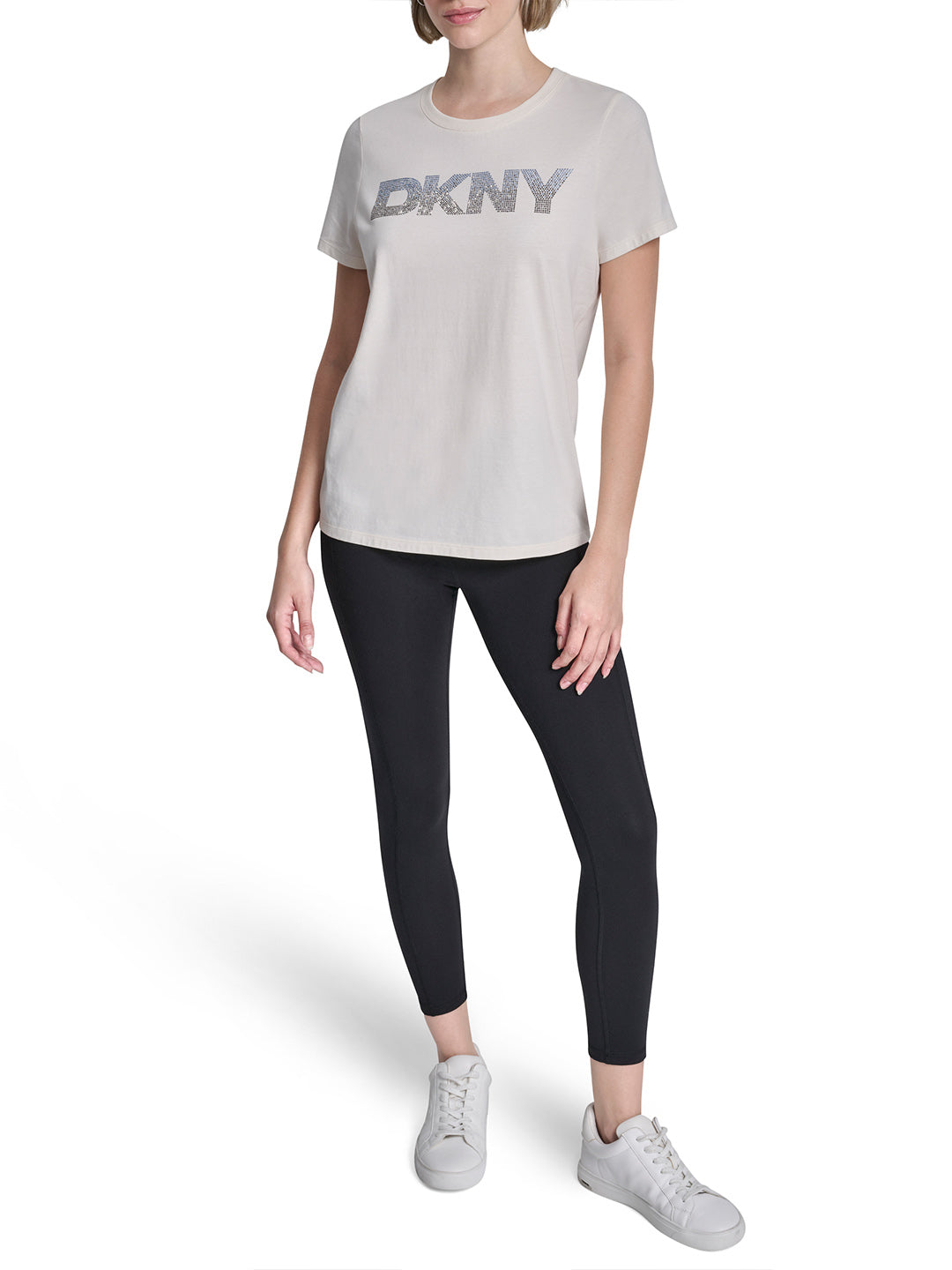 DKNY Women Cream Printed Round Neck T-Shirt