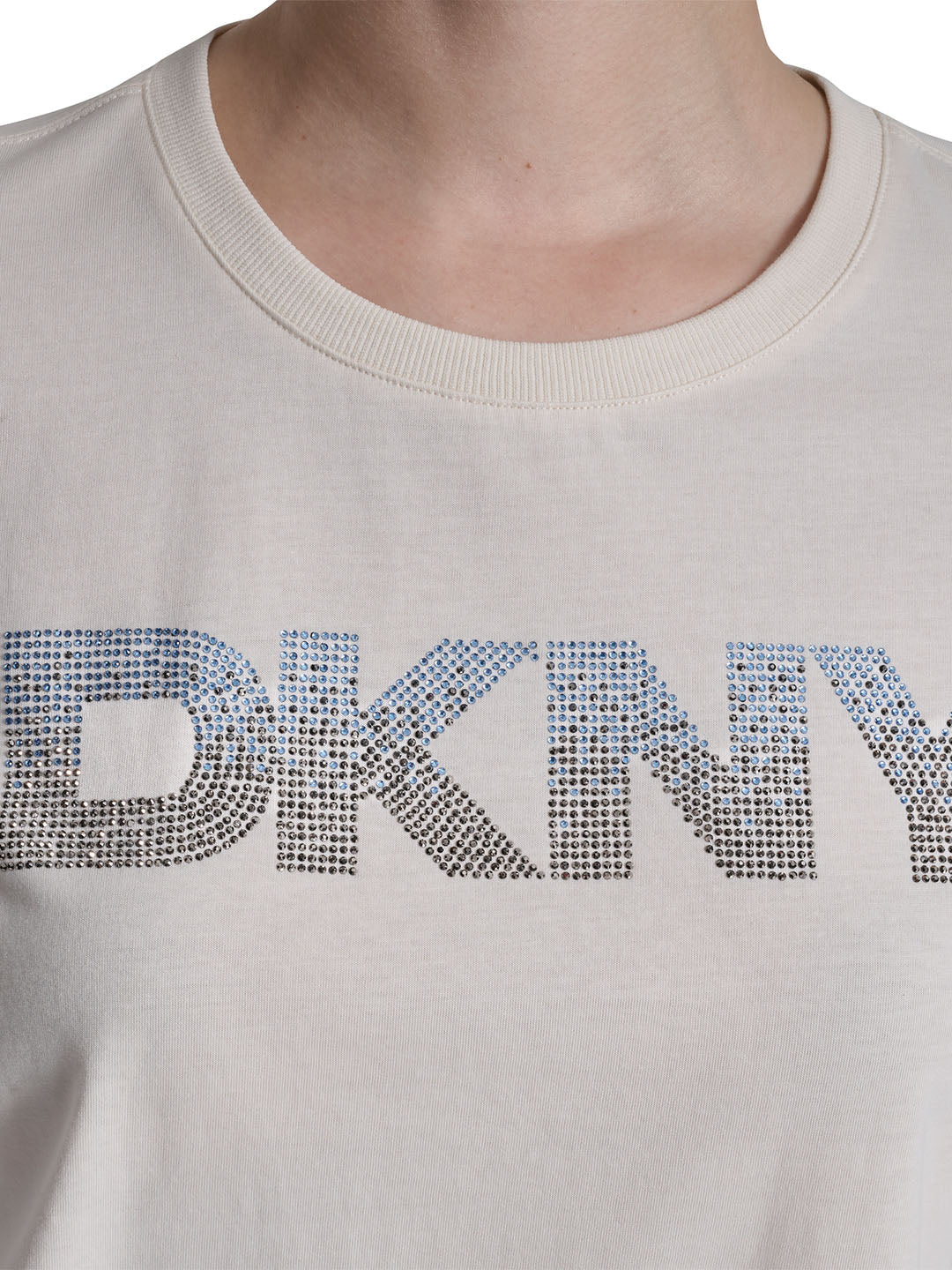DKNY Women Cream Printed Round Neck T-Shirt