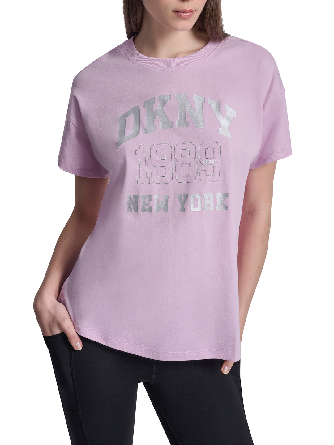DKNY Women Lavender Purple Printed Round Neck T-Shirt