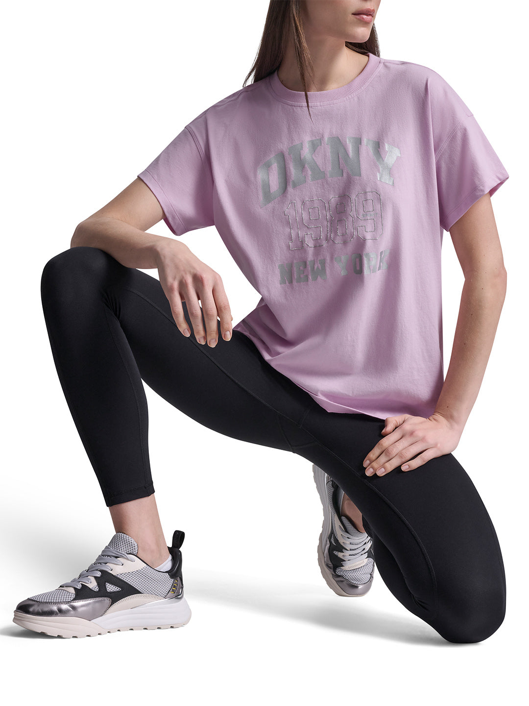 DKNY Women Lavender Purple Printed Round Neck T-Shirt