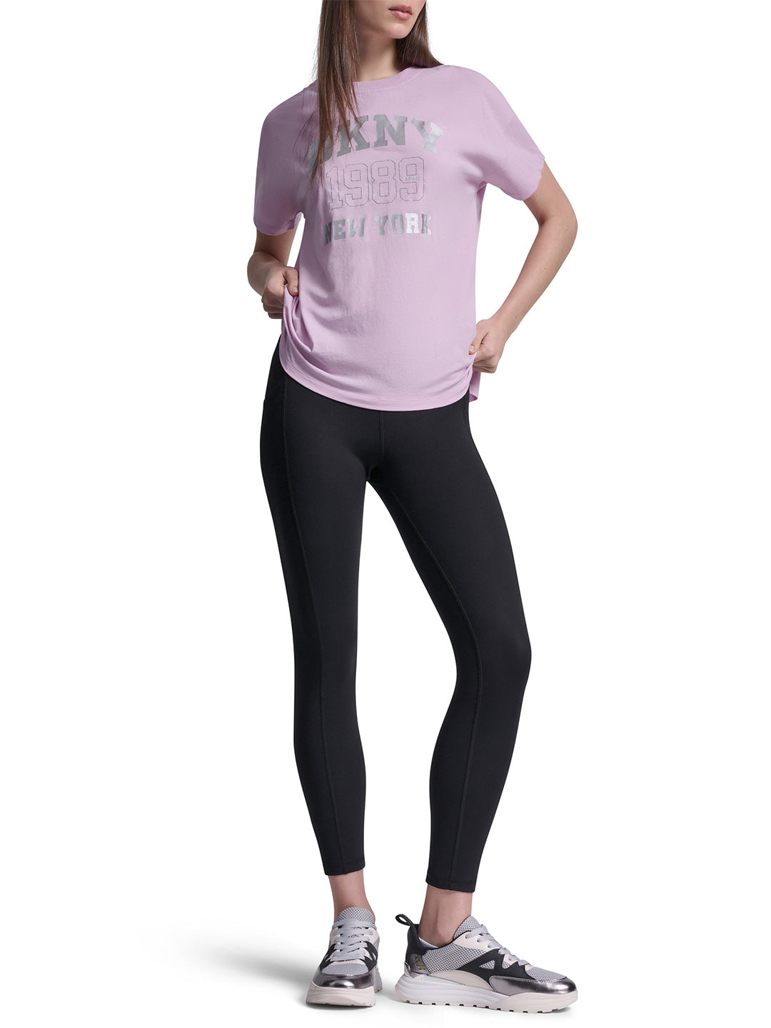 DKNY Women Lavender Purple Printed Round Neck T-Shirt