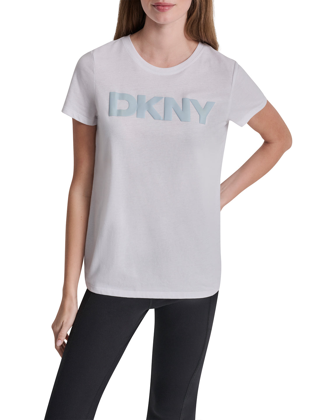 DKNY Women White Logo Print Slim Fit T-Shirt