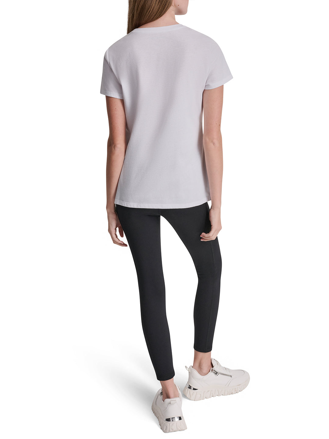 DKNY Women White Logo Print Slim Fit T-Shirt