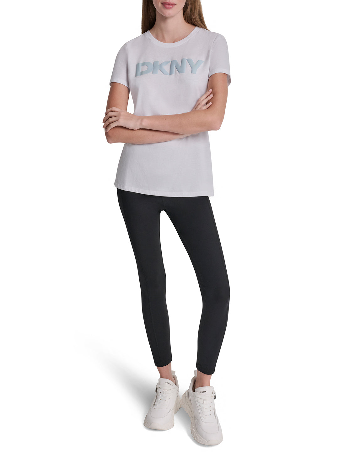DKNY Women White Logo Print Slim Fit T-Shirt