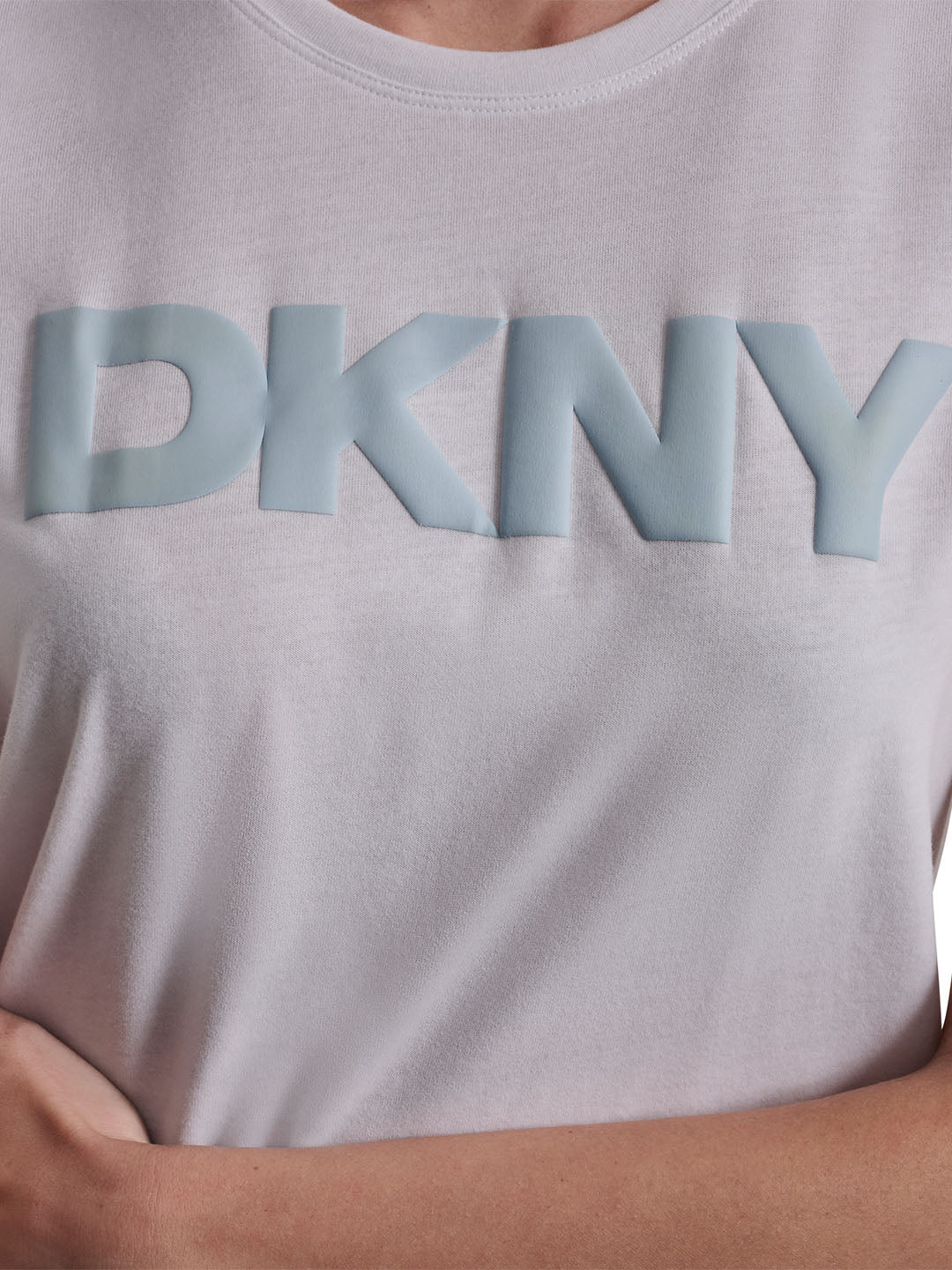 DKNY Women White Logo Print Slim Fit T-Shirt