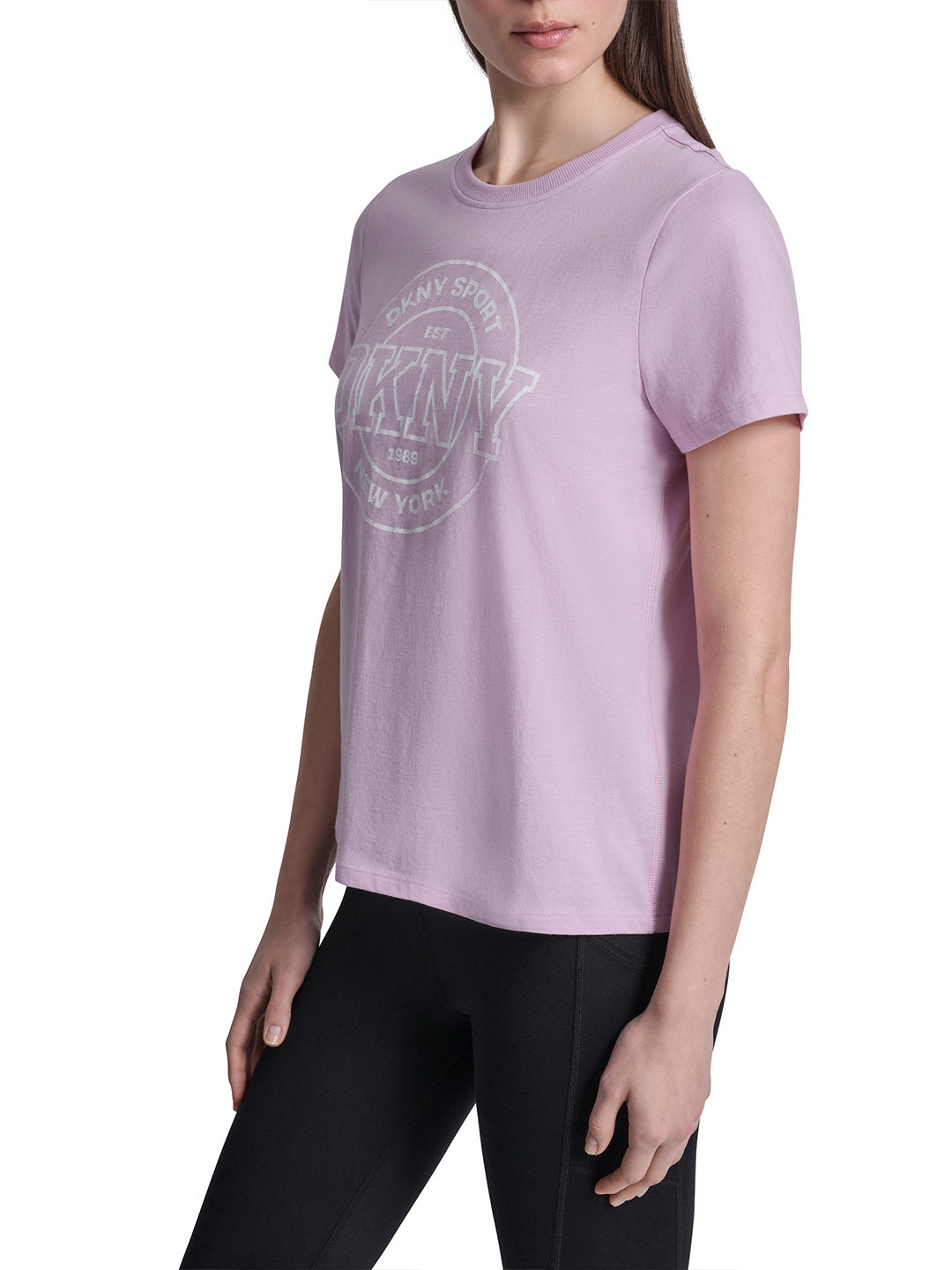 DKNY Women Lavender Purple Printed Round Neck T-Shirt