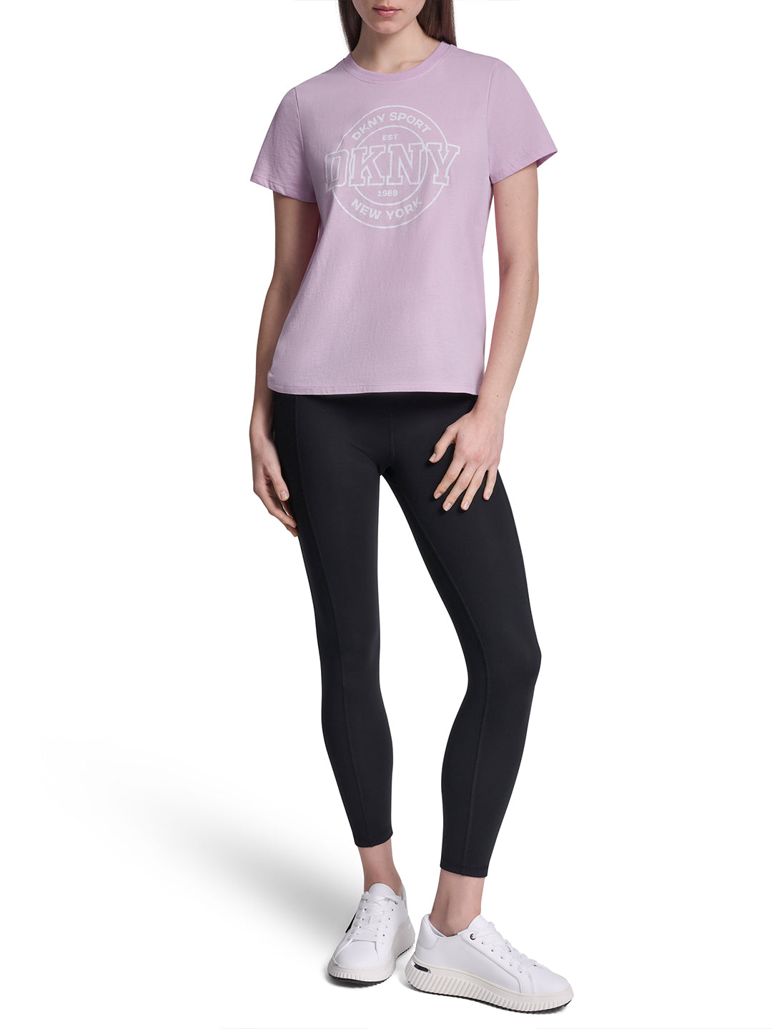 DKNY Women Lavender Purple Printed Round Neck T-Shirt