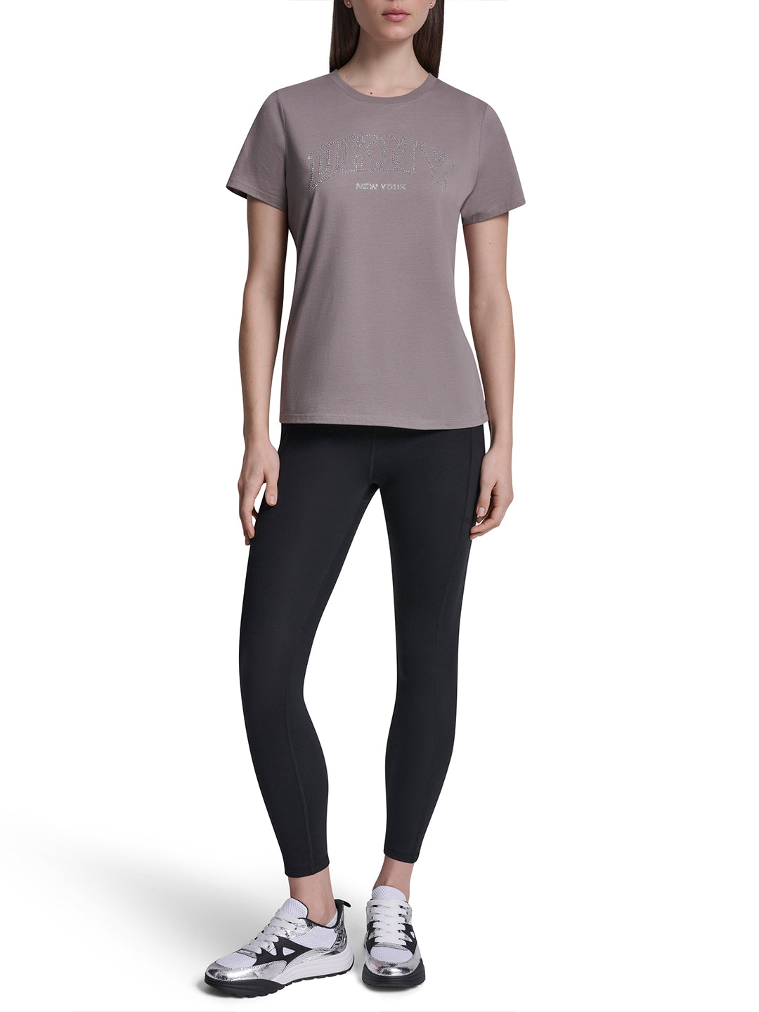 DKNY Women Brown Embellished Round Neck T-Shirt