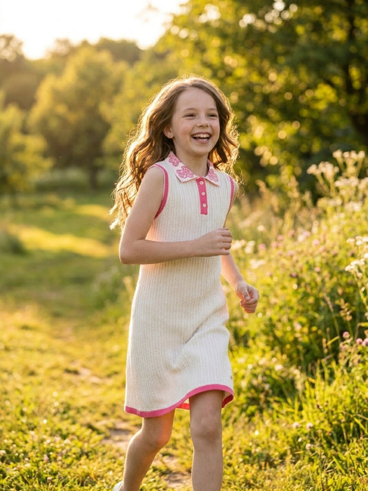 Elle Girls Cream Jacquard Pure Cotton Dress