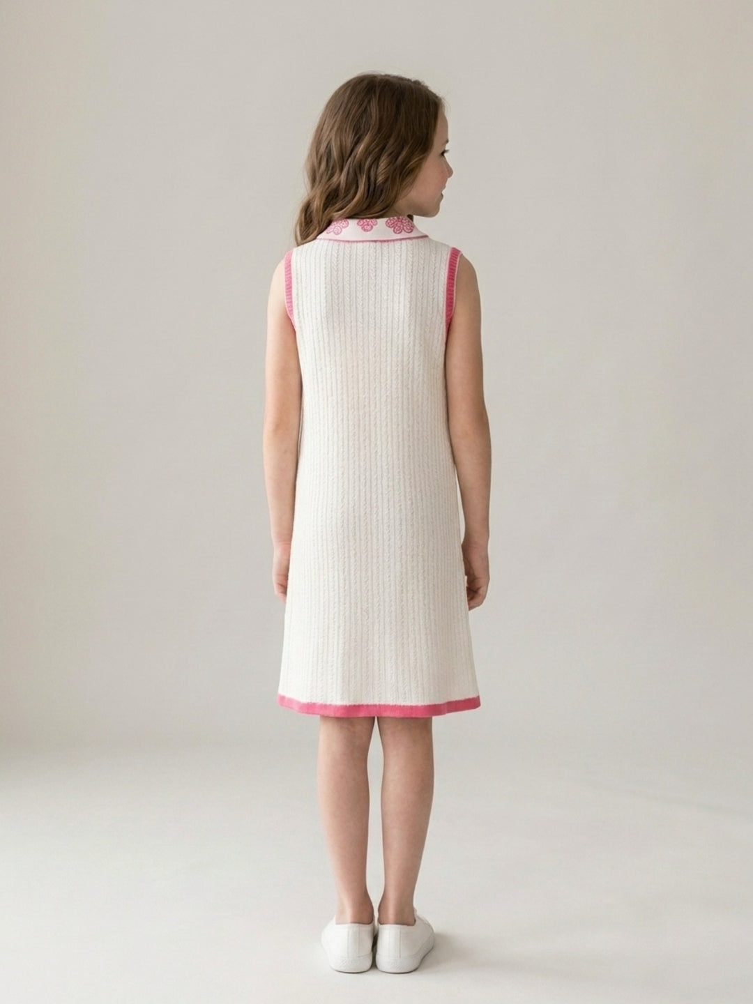 Elle Girls Cream Jacquard Pure Cotton Dress