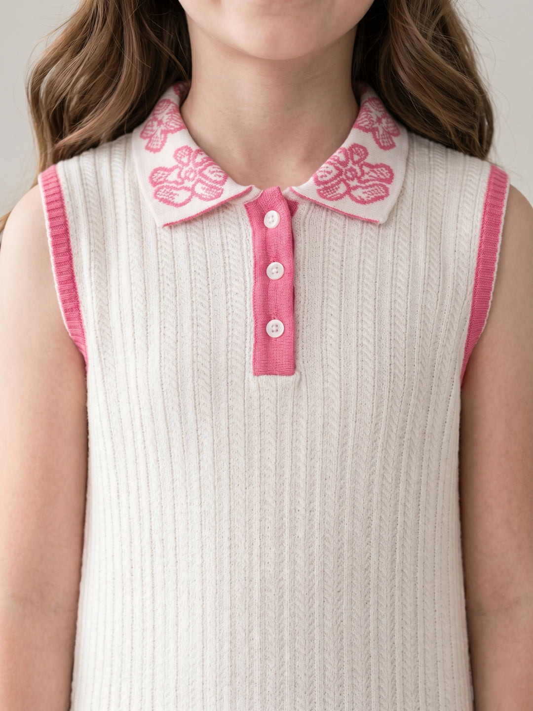 Elle Girls Cream Jacquard Pure Cotton Dress