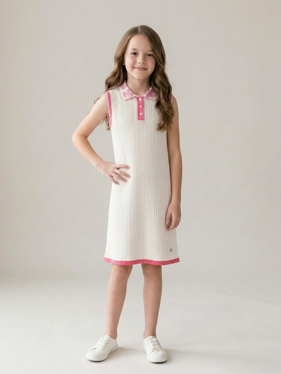 Elle Girls Cream Jacquard Pure Cotton Dress