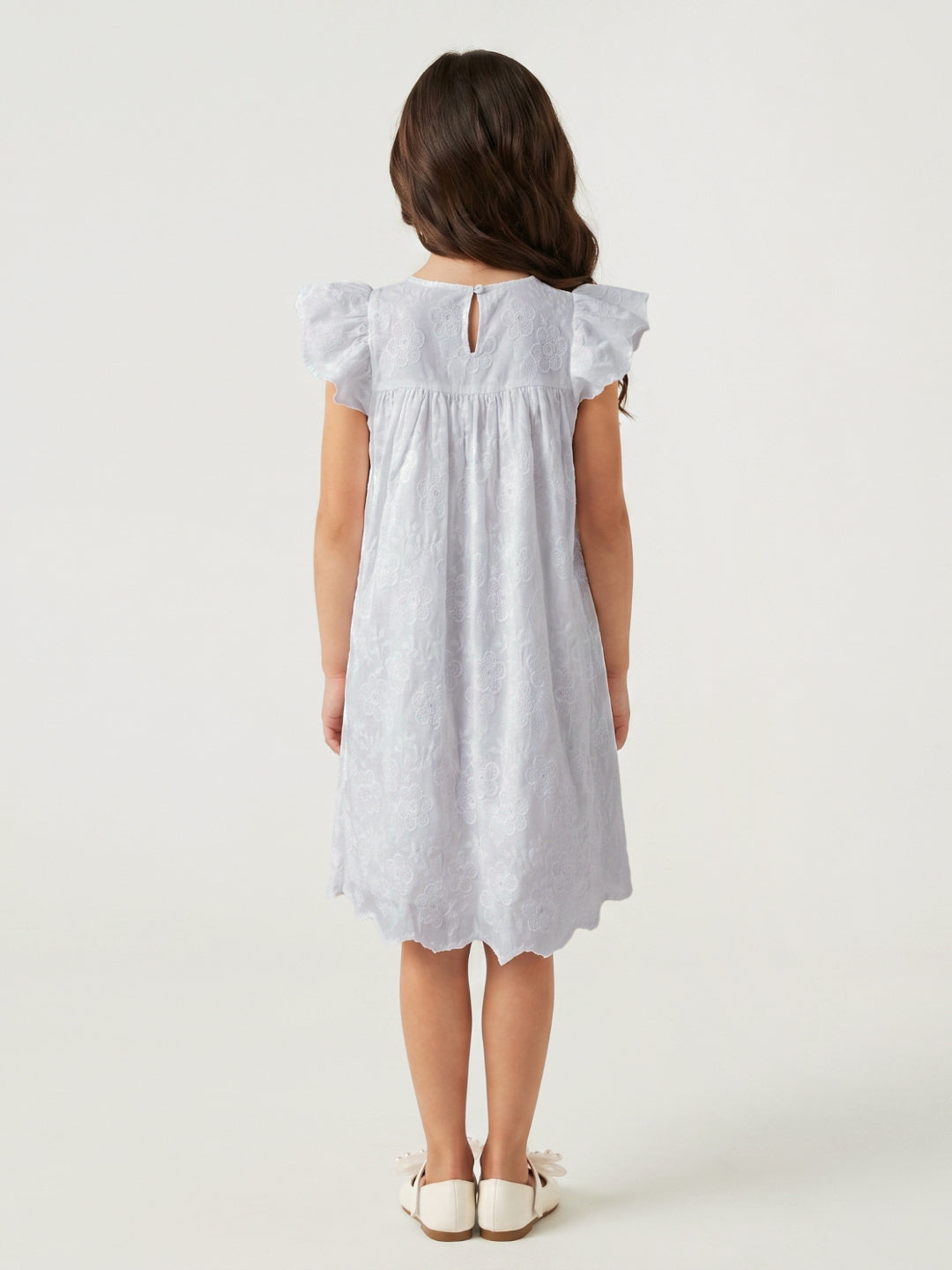 Elle White Cotton Embroidered Girls Dress