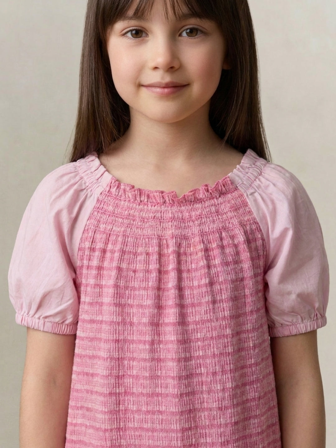 Elle Girls Pink Striped Stretchable Flared Dress