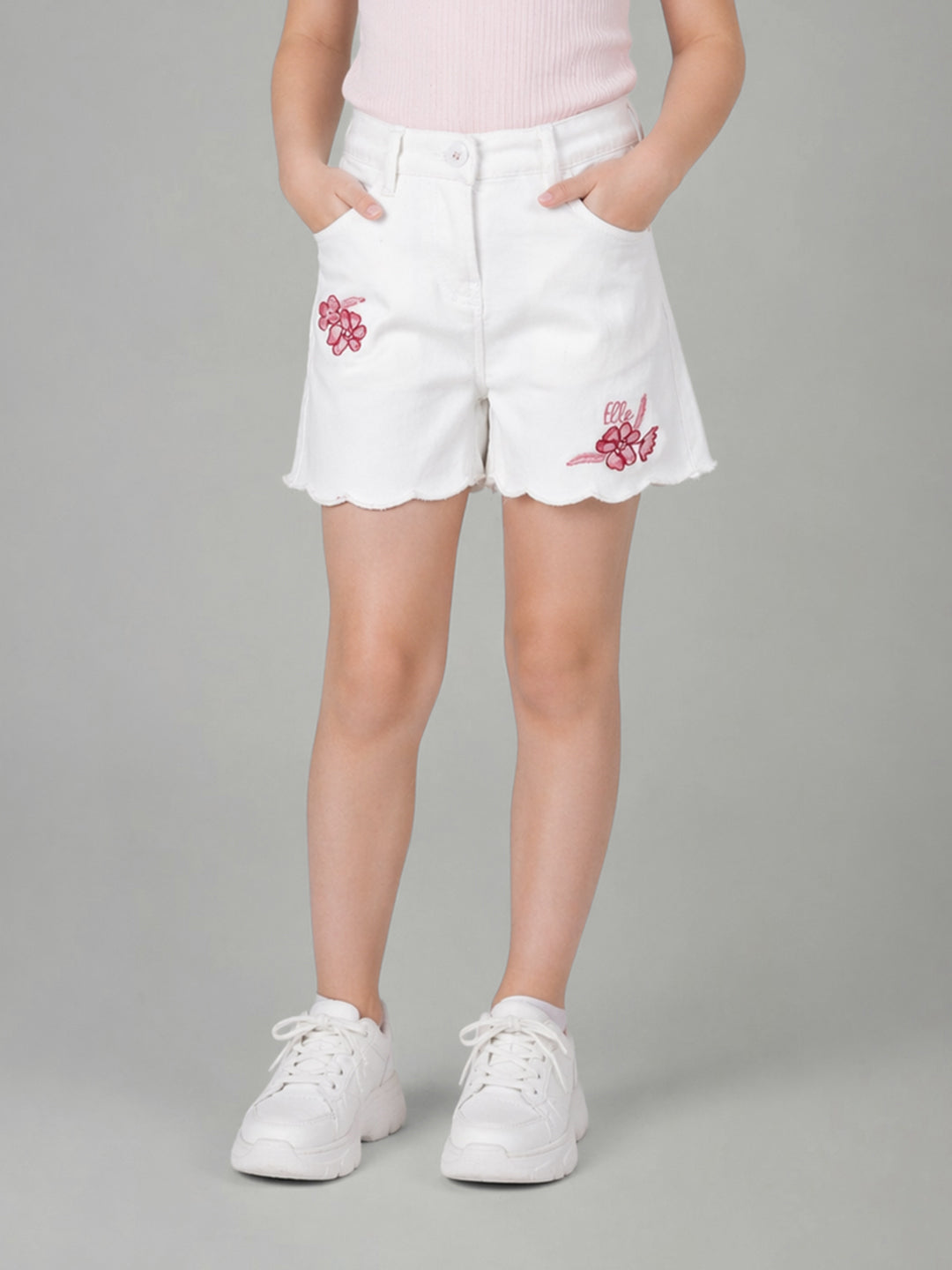 Elle Girls White Solid Regular Fit Shorts