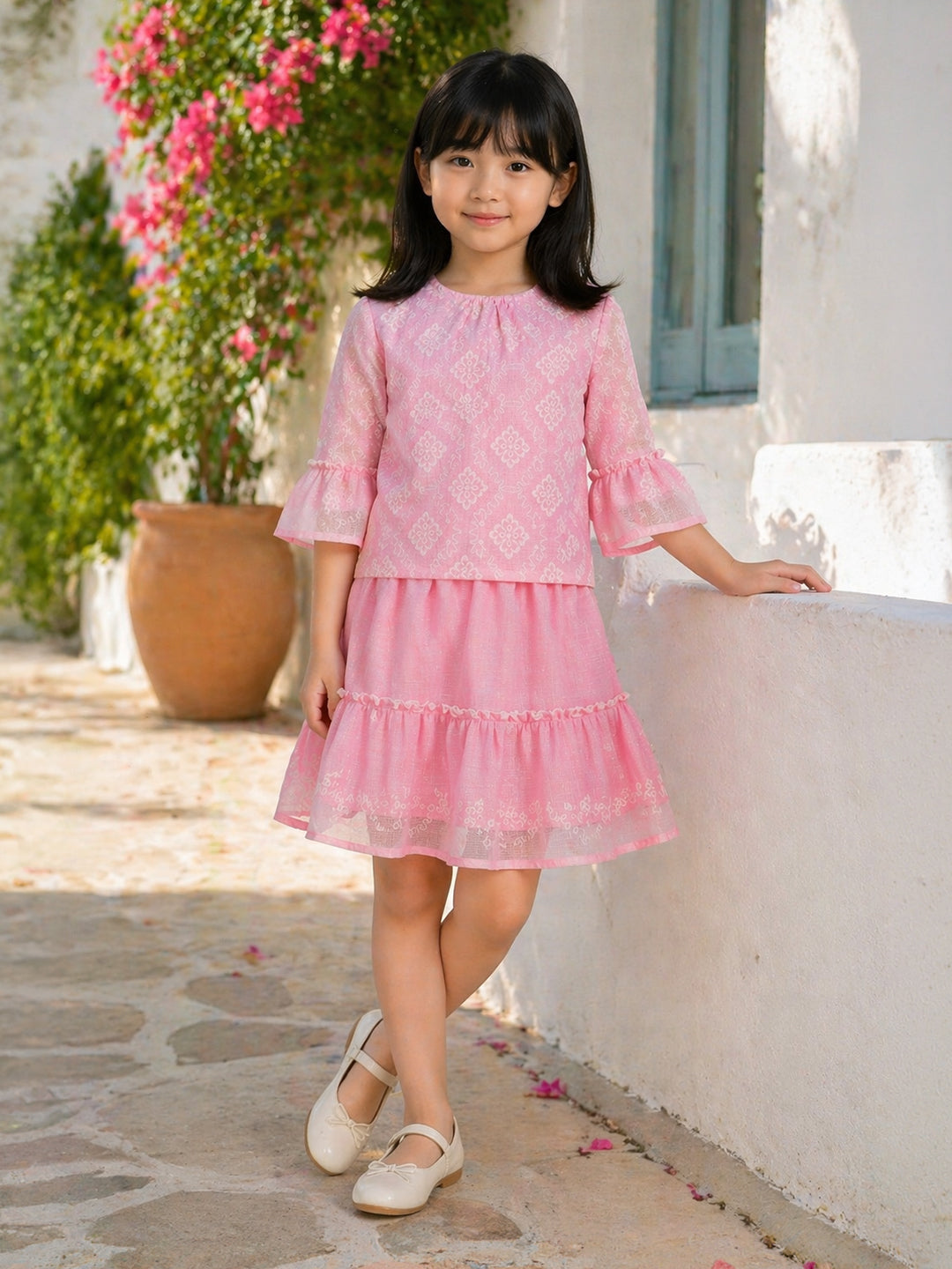 Elle Girls Pink Solid Flared Skirt