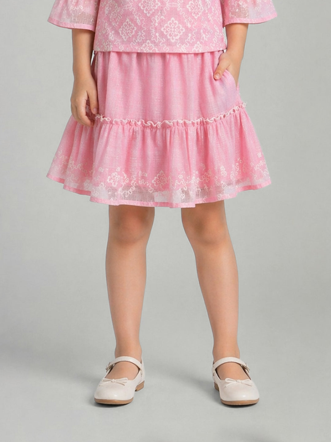 Elle Girls Pink Solid Flared Skirt