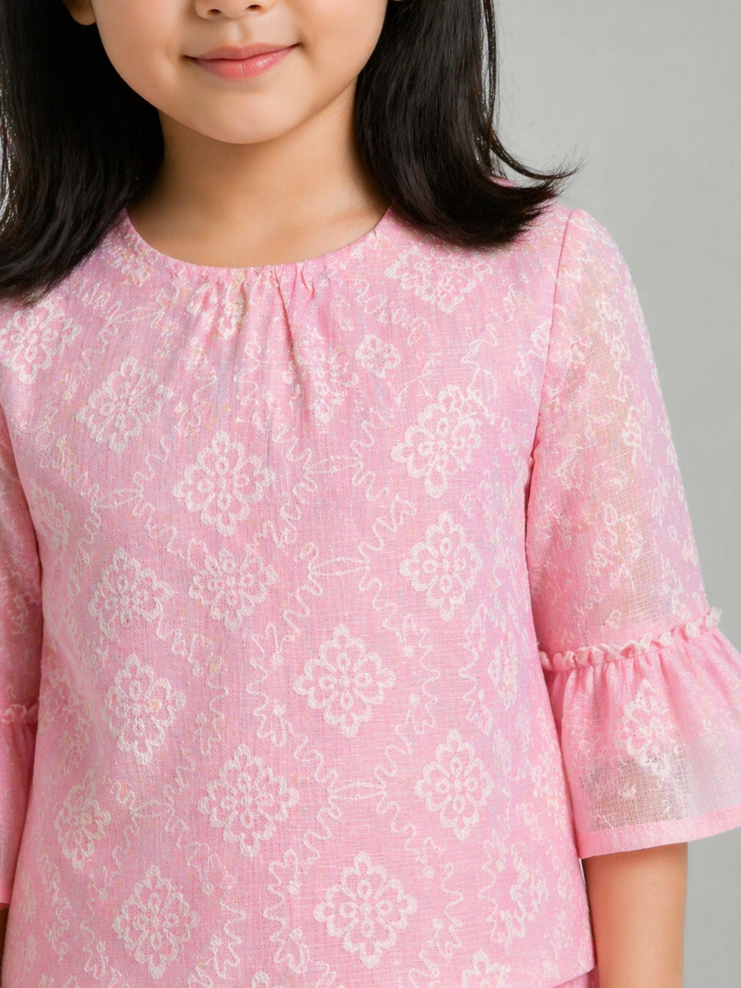 Elle Girls Pink Solid Flared Skirt