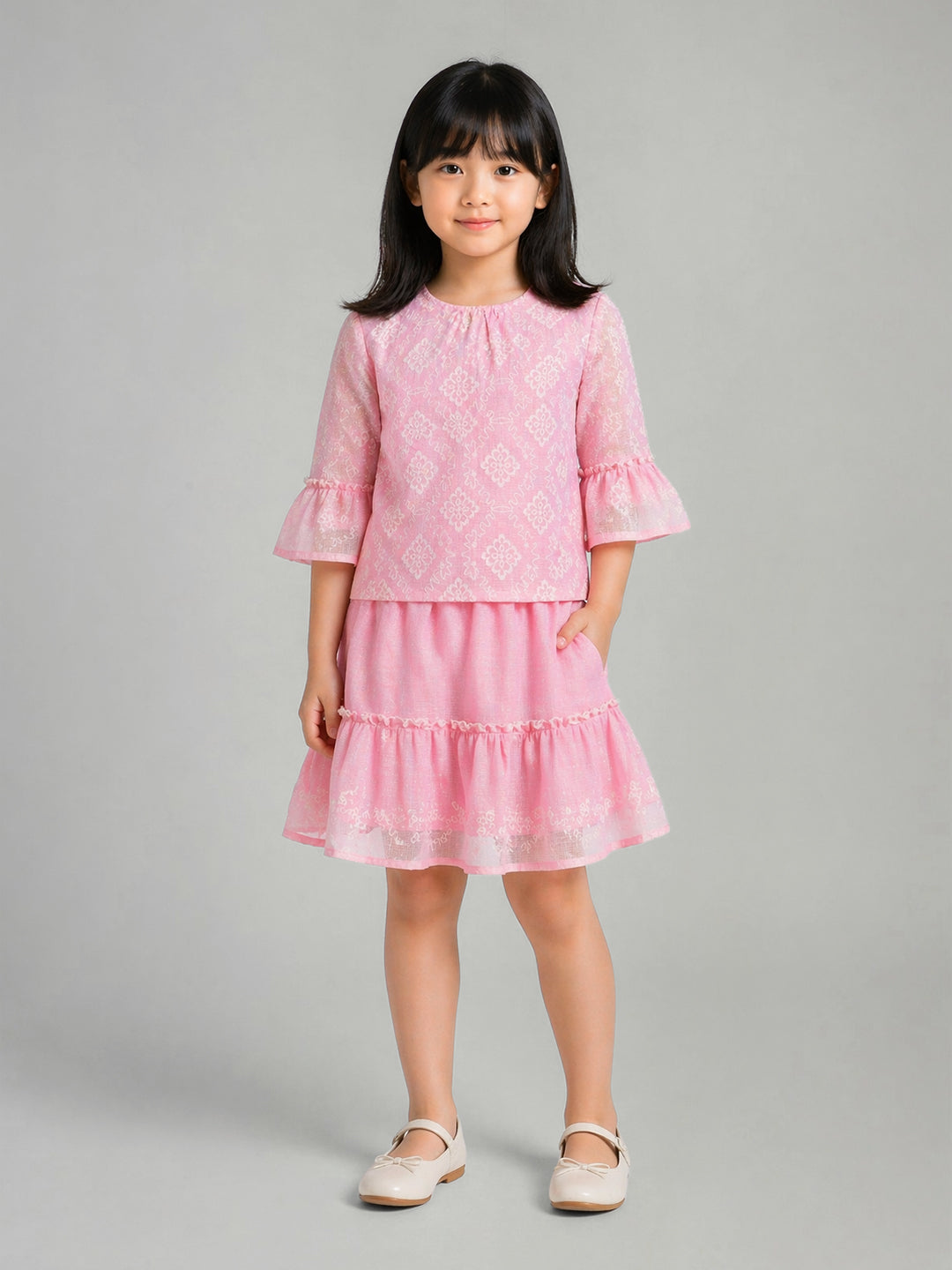 Elle Girls Pink Solid Flared Skirt
