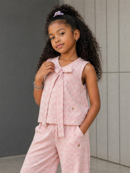 Elle Girls Pink Jacquard Regular Fit Jacquard T-Shirt