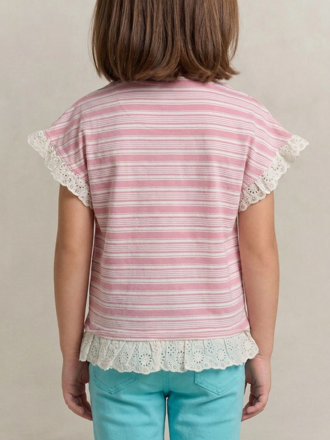 Elle Girls Pink Striped Regular Fit Pure Cotton T-Shirt