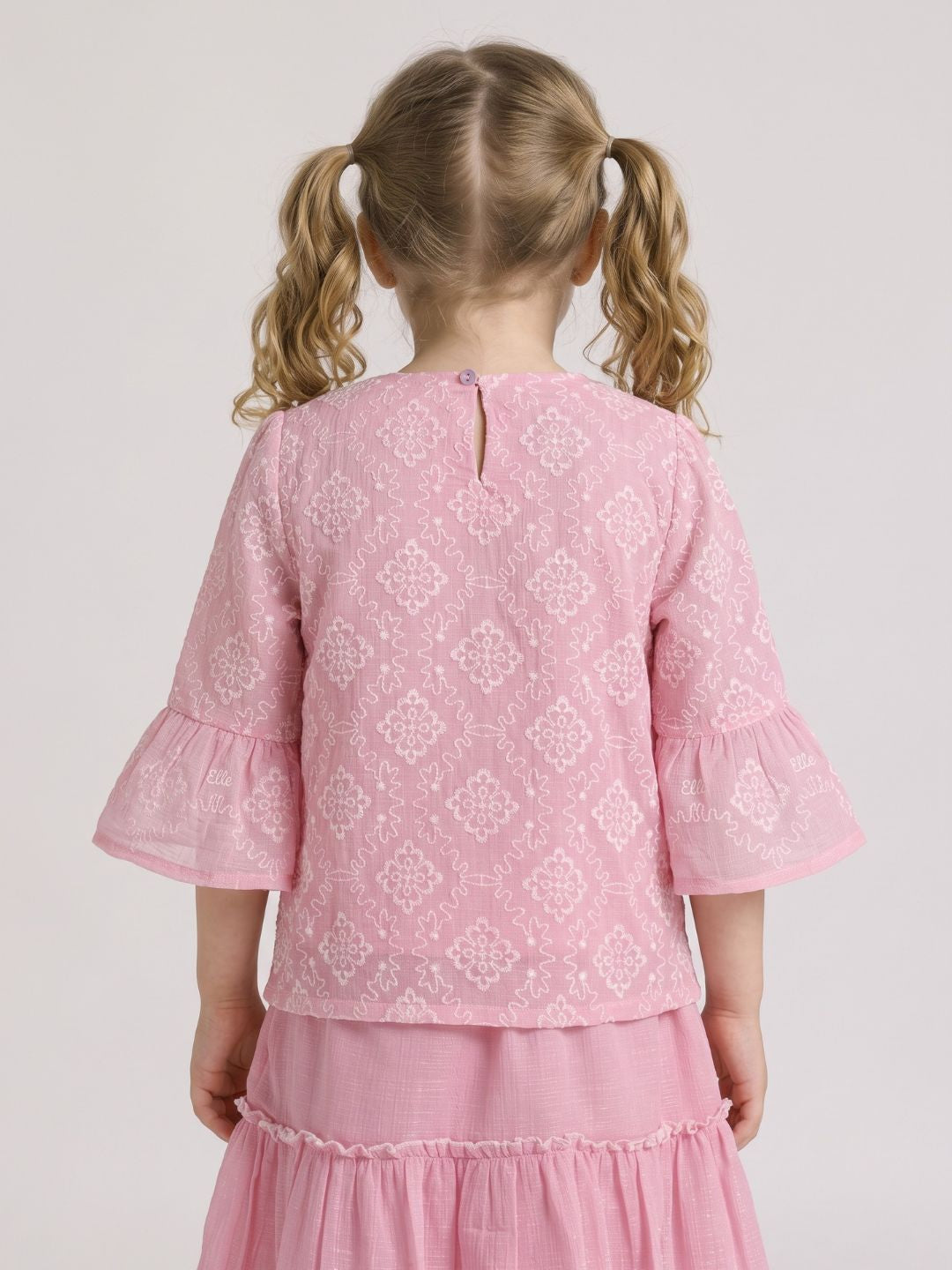 Elle Girls Pink Embroidered Regular Fit Top