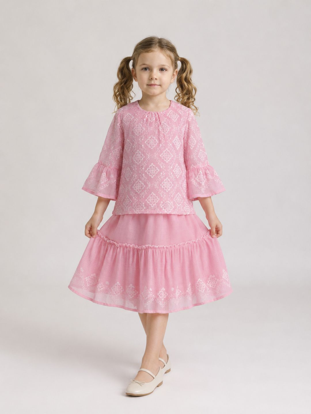 Elle Girls Pink Embroidered Regular Fit Top
