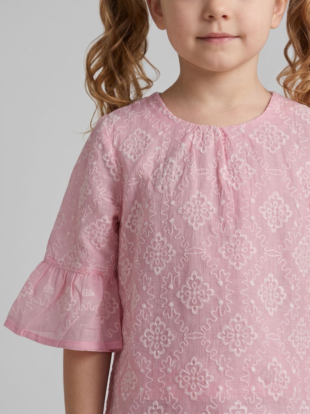 Elle Girls Pink Embroidered Regular Fit Top