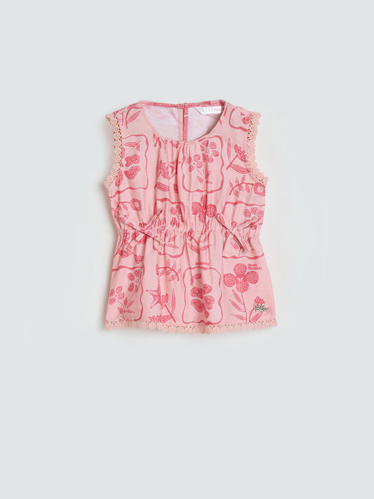 ELLE Girls Pink Floral Round Neck Top
