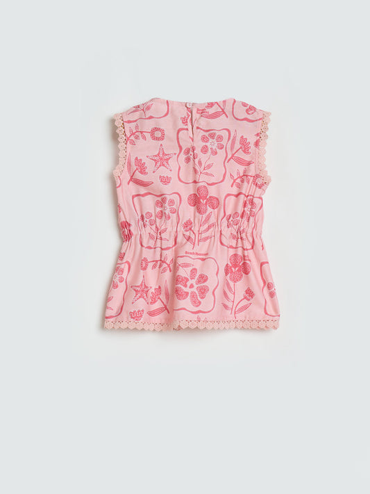 ELLE Girls Pink Floral Round Neck Top