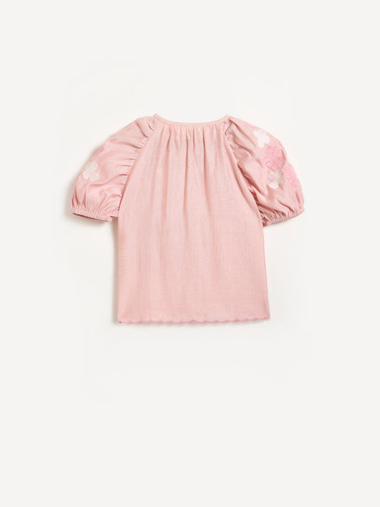 ELLE Girls Baby Pink Embroidered Top