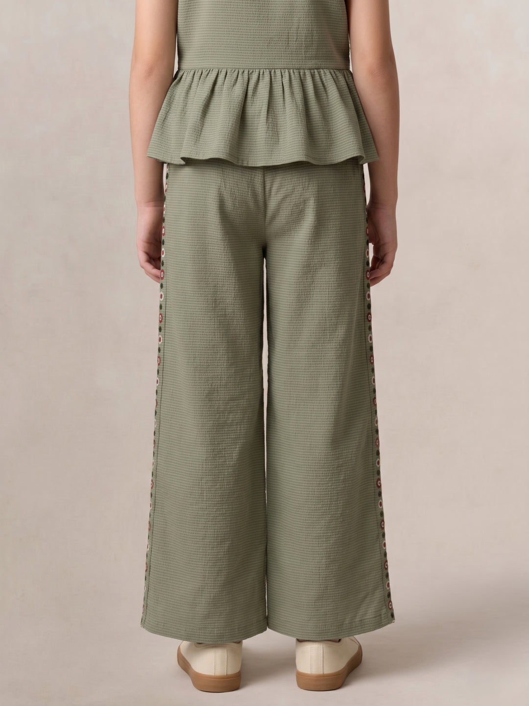 Elle Girls Green Embroidered Regular Fit Trouser