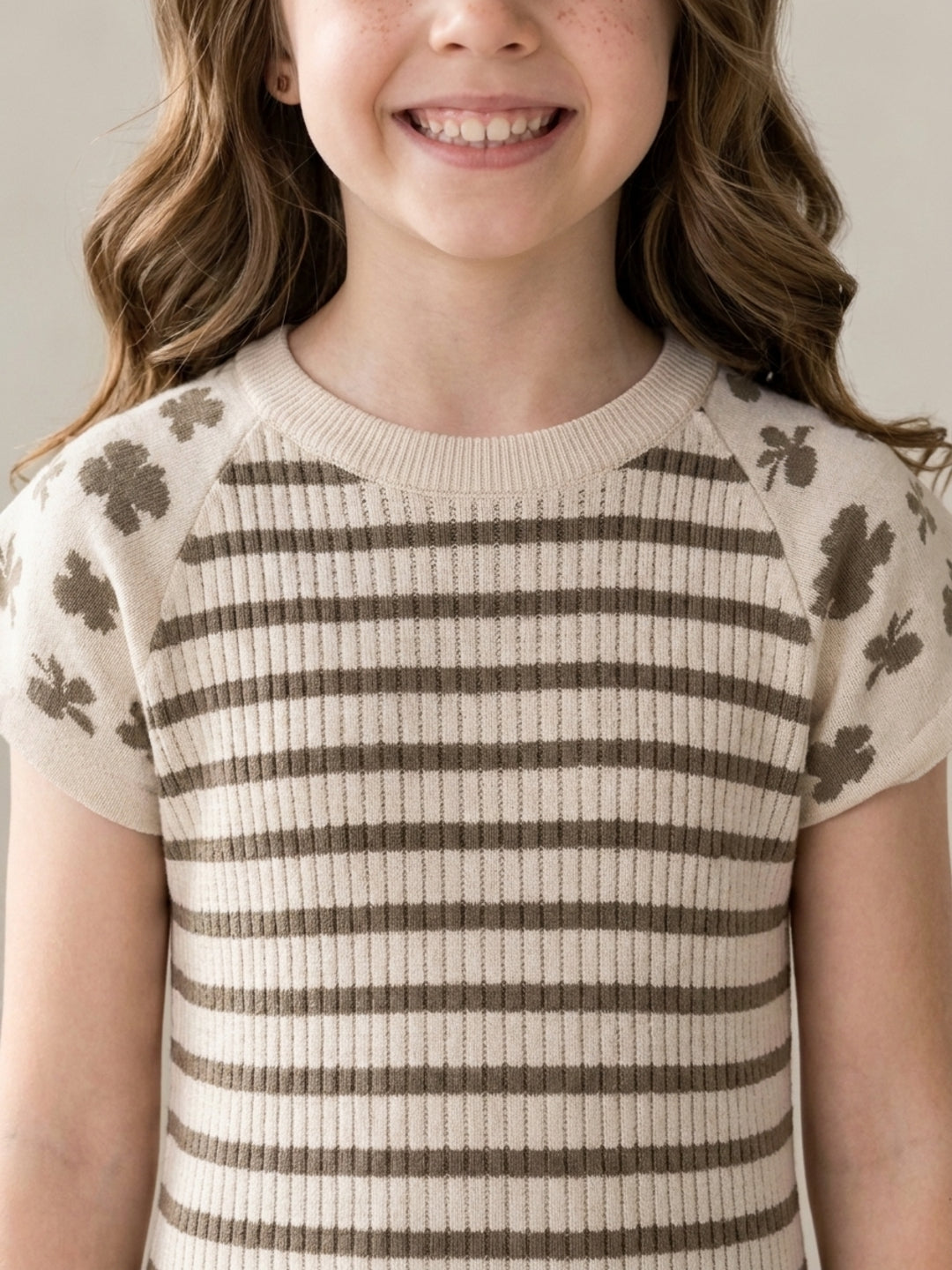 Elle Girls Beige Striped A-Line Fit Pure Cotton Dress