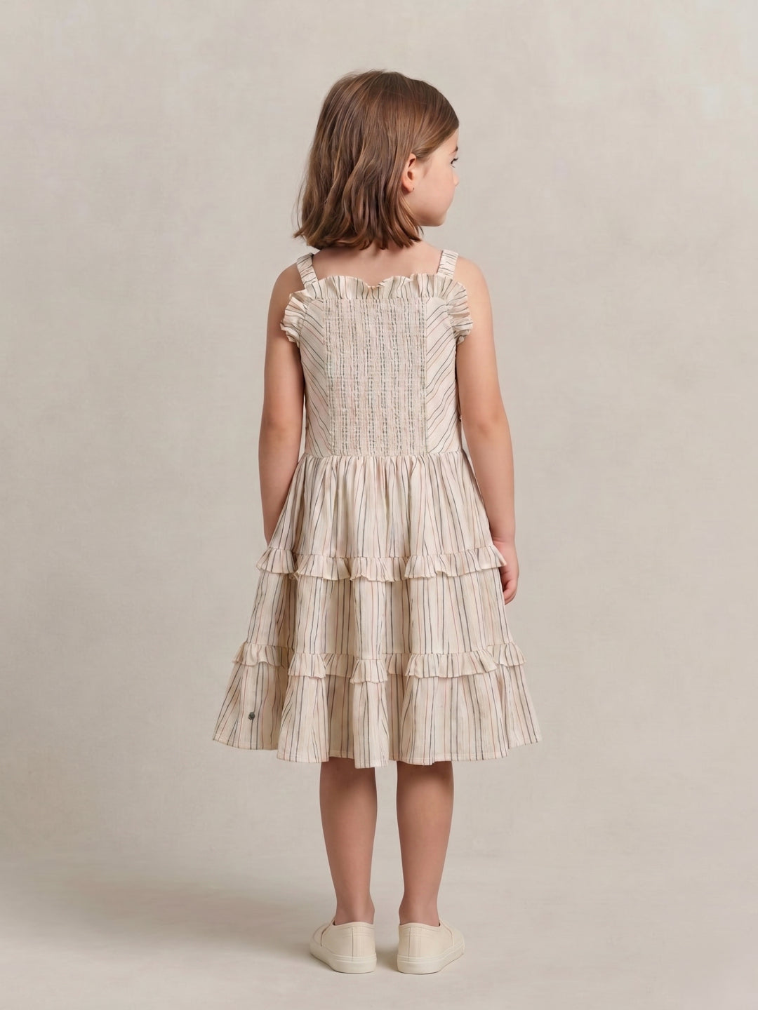 Elle Girls Cream Striped Panelled Dress