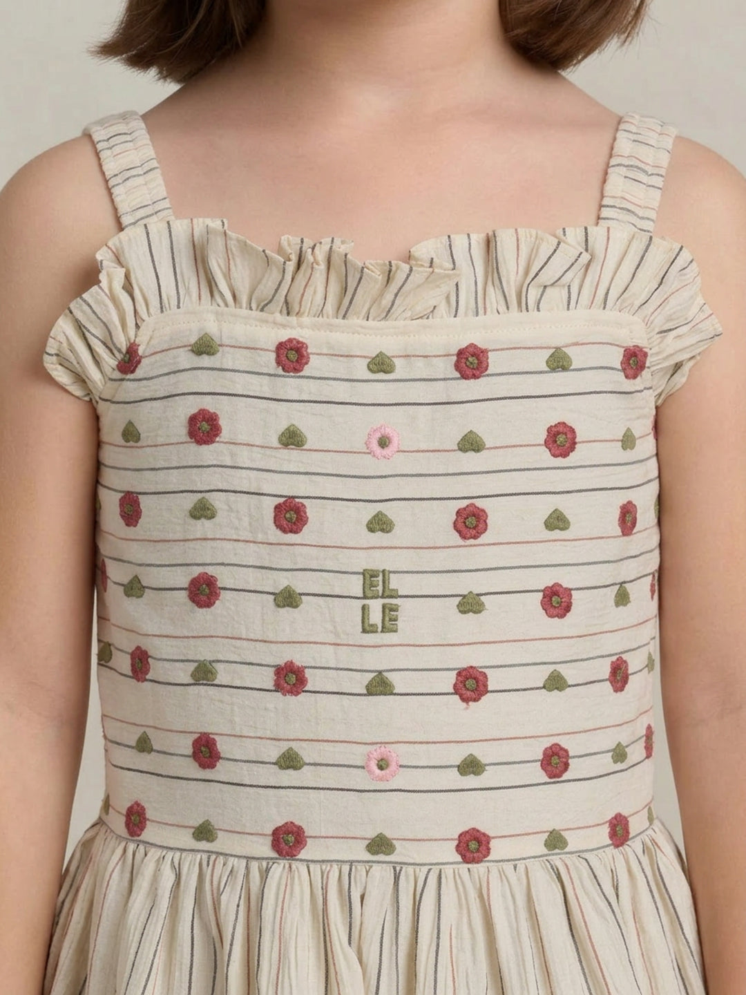 Elle Girls Cream Striped Panelled Dress
