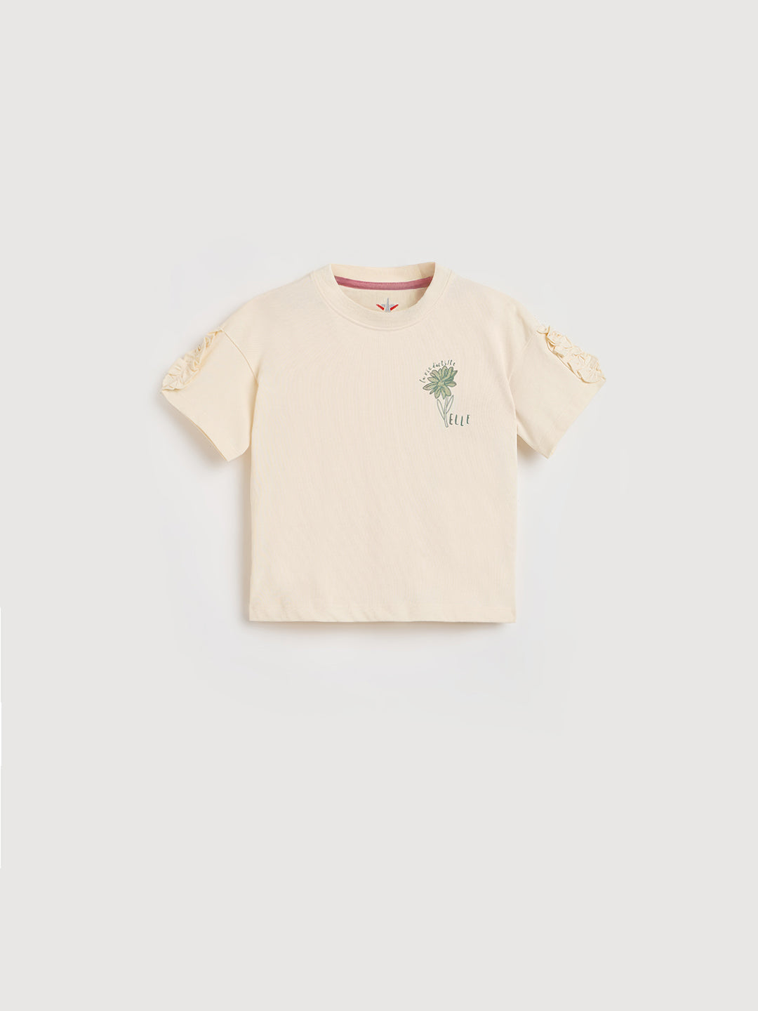 ELLE Girls Cream Round Neck T-Shirt