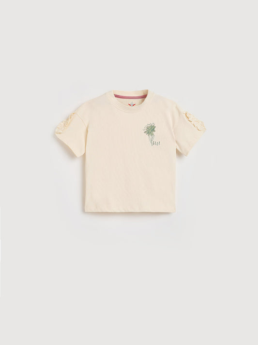 ELLE Girls Cream Round Neck T-Shirt