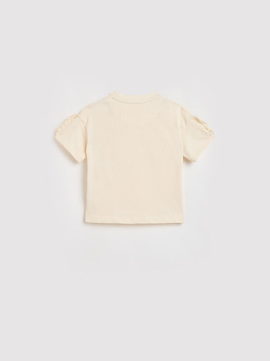 ELLE Girls Cream Round Neck T-Shirt