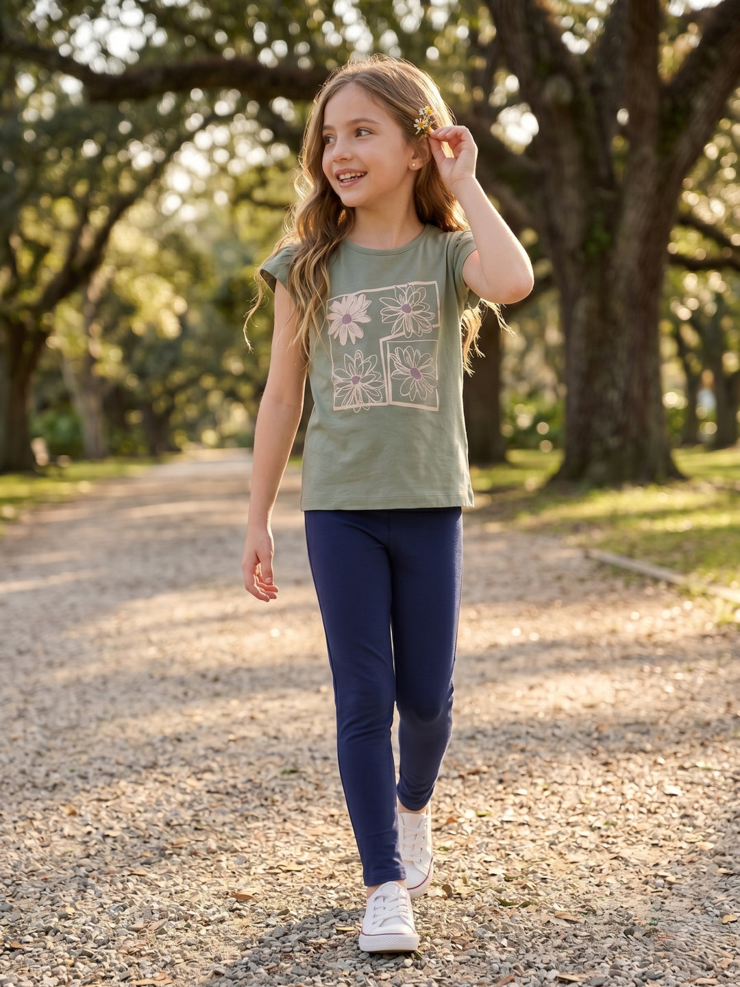 Elle Girls Green Printed Pure Cotton T-Shirt