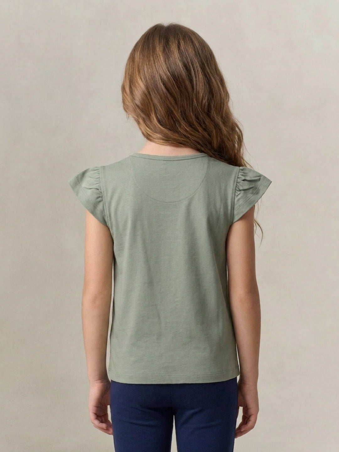 Elle Girls Green Printed Regular Fit Pure Cotton T-Shirt