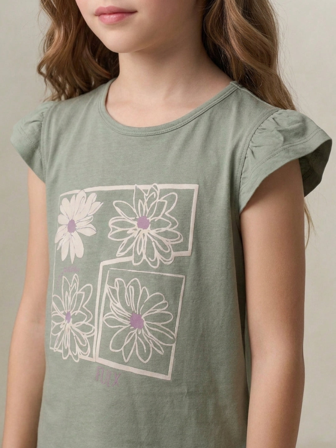 Elle Girls Green Printed Regular Fit Pure Cotton T-Shirt