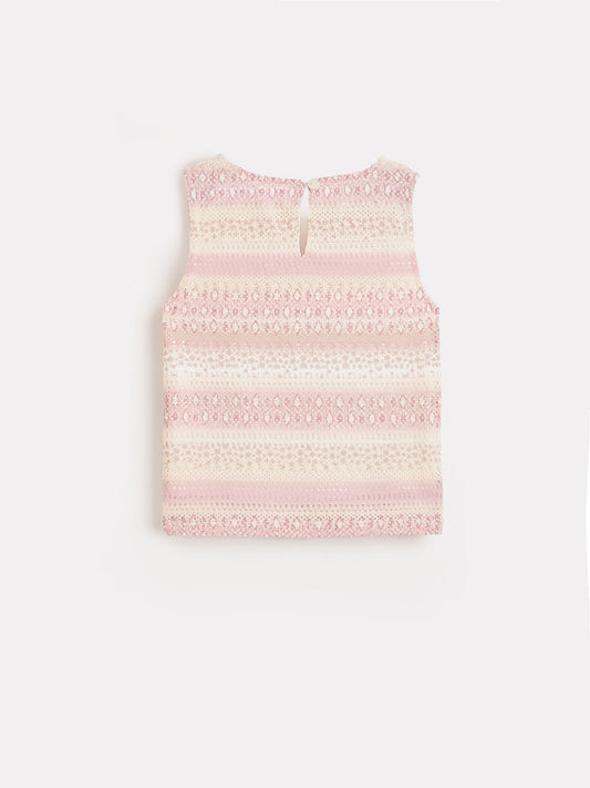 ELLE Girls Pink Woven Design V-Neck Top