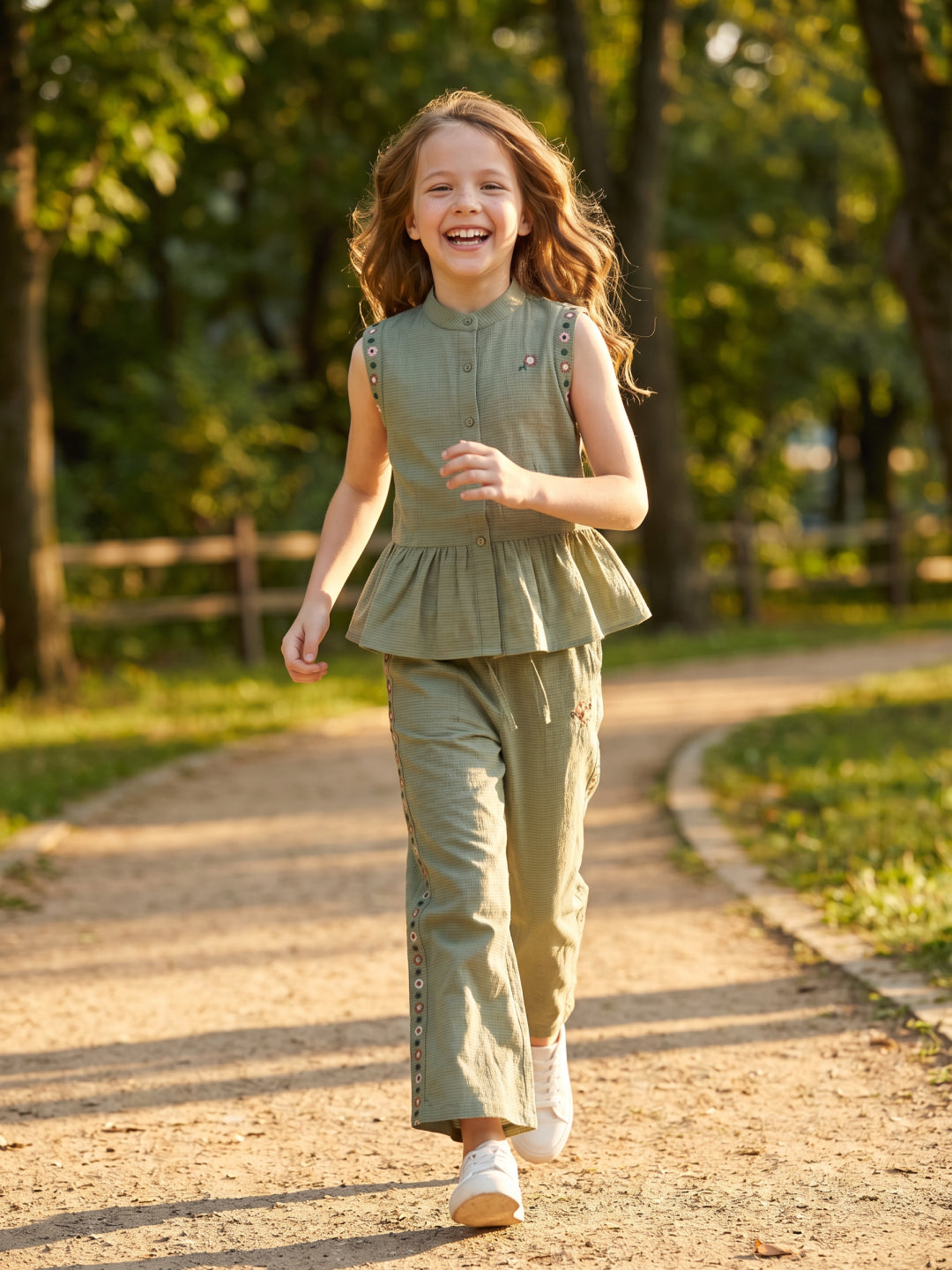 Elle Girls Green Printed Fit & Flared Top