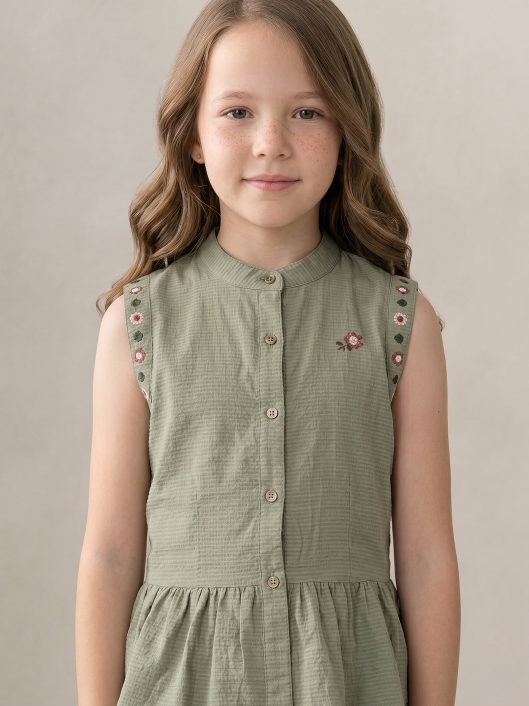 Elle Girls Green Printed Fit & Flared Top