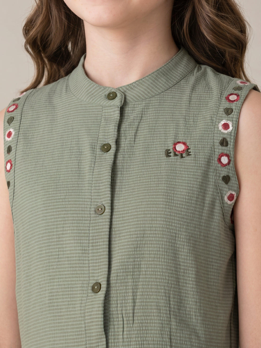 Elle Girls Green Printed Fit & Flared Top