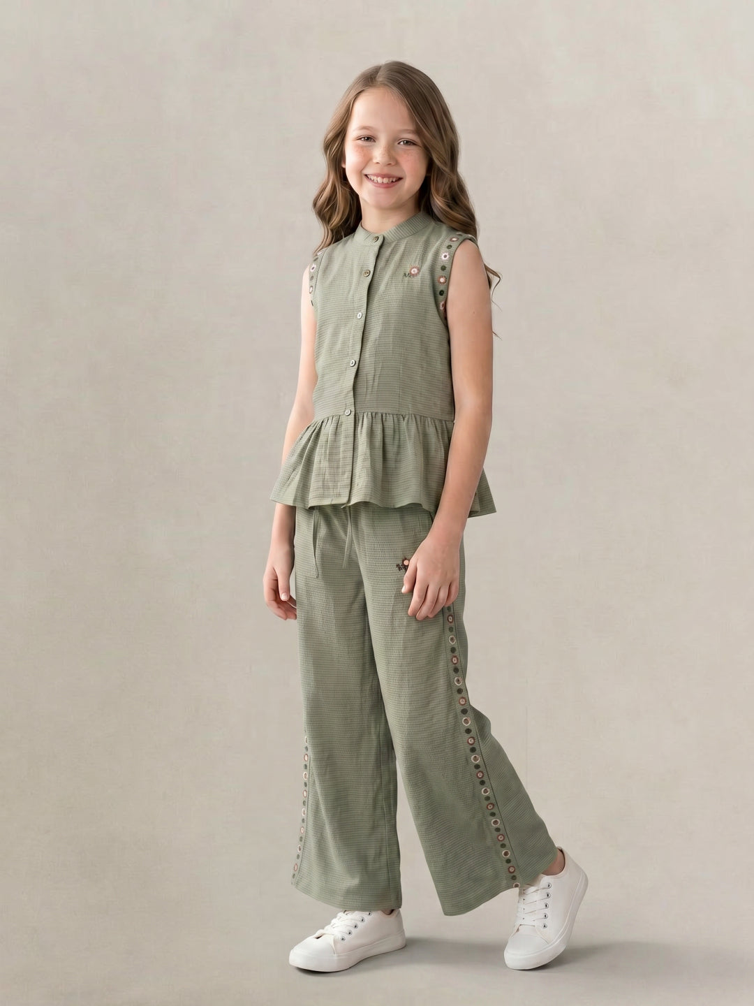 Elle Girls Green Printed Fit & Flared Top