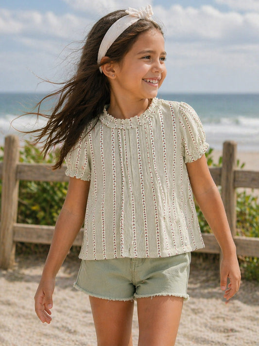Elle Girls Marsh Green Printed Flared Fit Top